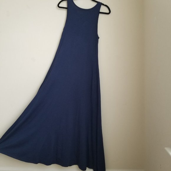 Soft Surroundings Santiago Maxi Flare Dress Navy Blue Summer Spring Pockets Sz S - Picture 5 of 9